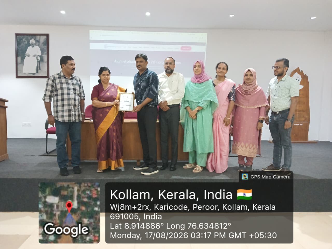 MoU signing ceremony between Geospatial Campus and the Post Graduate and Research Department of Biochemistry, T. K. M. College of Arts and Science, Karicode, Kollam, on 17 August 2026